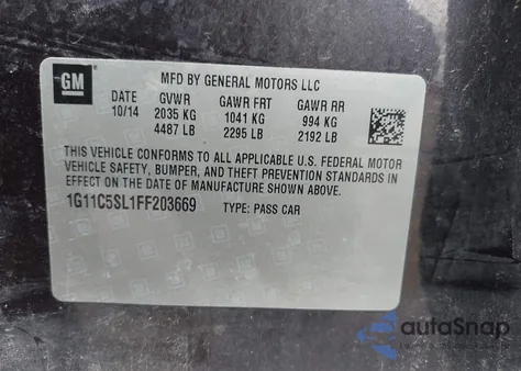 2015 Chevrolet Malibu 1Lt из США, поврежденный, VIN 1G11C5SL1FF203669